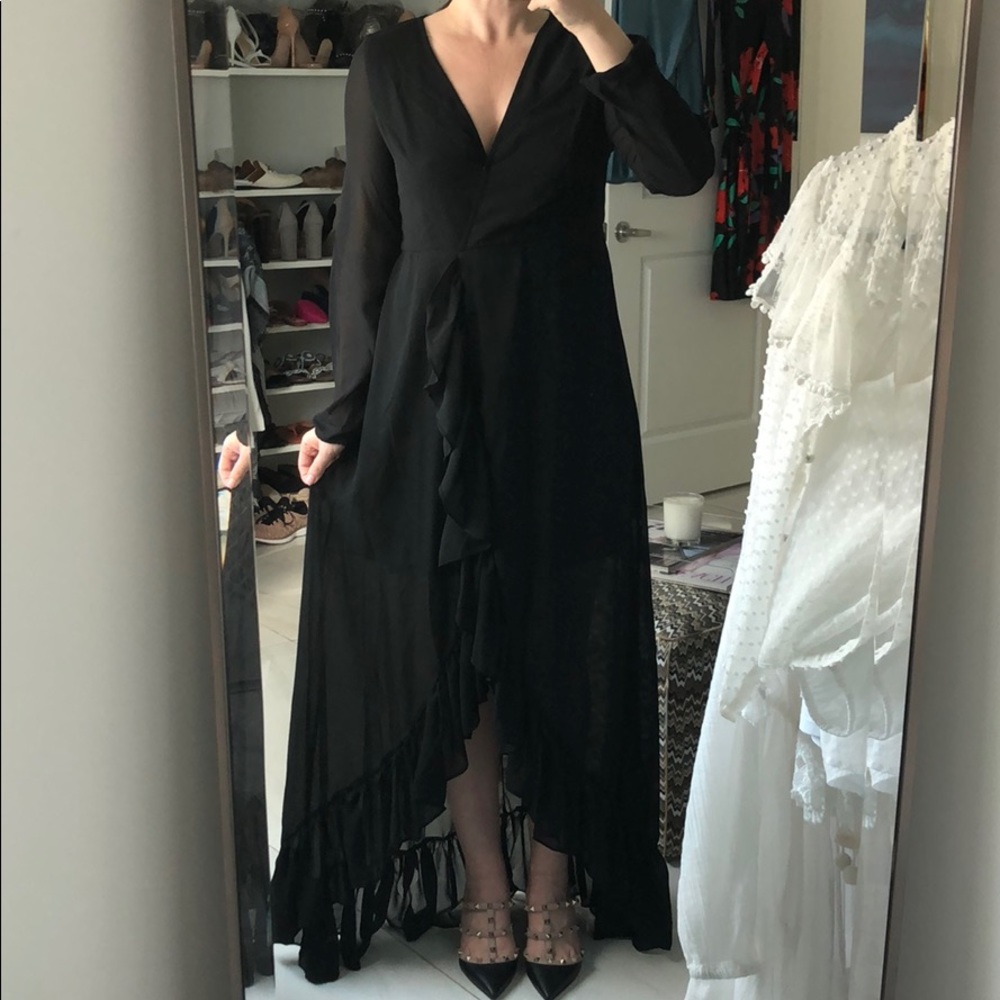 Black high-low ruffle dress